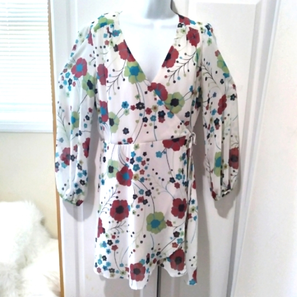 Asos Women's White Chiffon Wrap Style Dress Sz 12